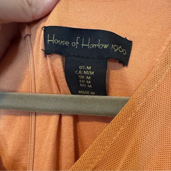 House of Harlow 1960 Peach Orange Ruched Sleeveless Midi Dress Size Medium - Picture 8 of 9